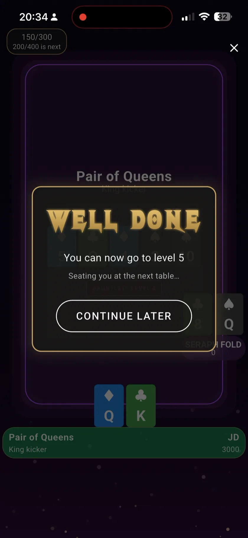 The Gauntlet climb screen showing the current level and the ladder ahead
