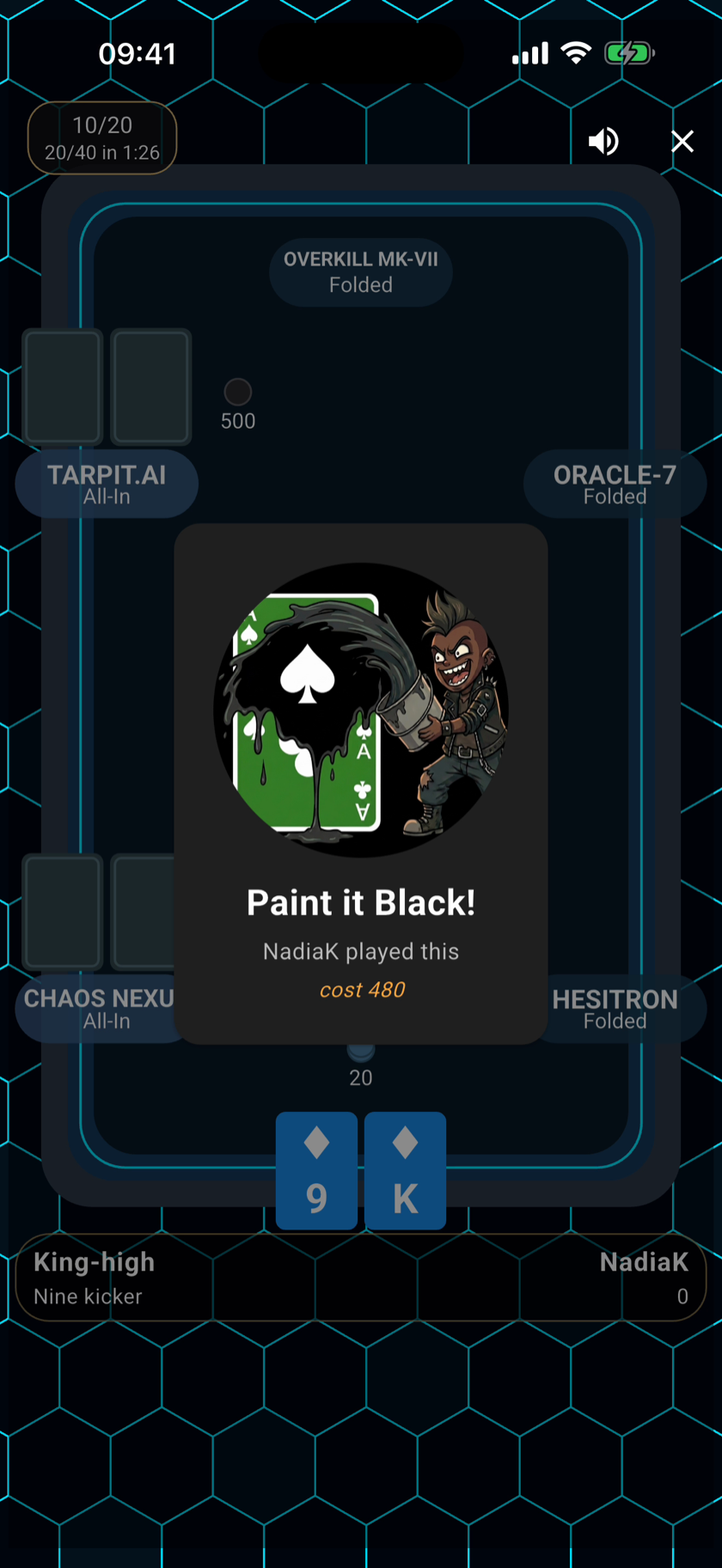 An opponent plays Paint it Black! mid-hand