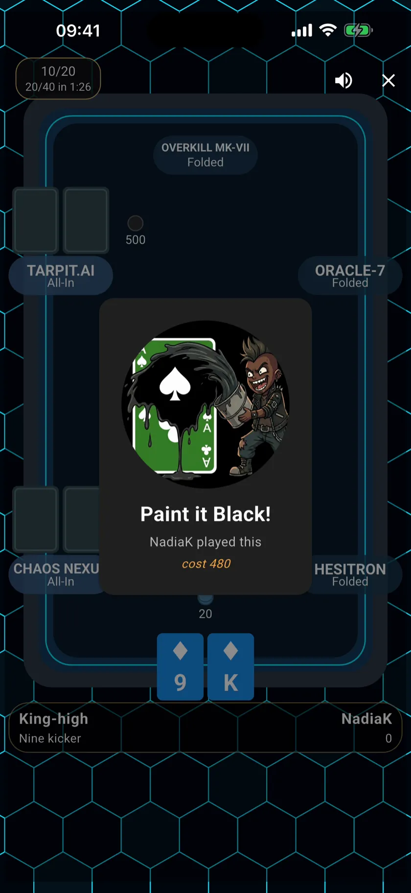 An opponent plays Paint it Black! mid-hand