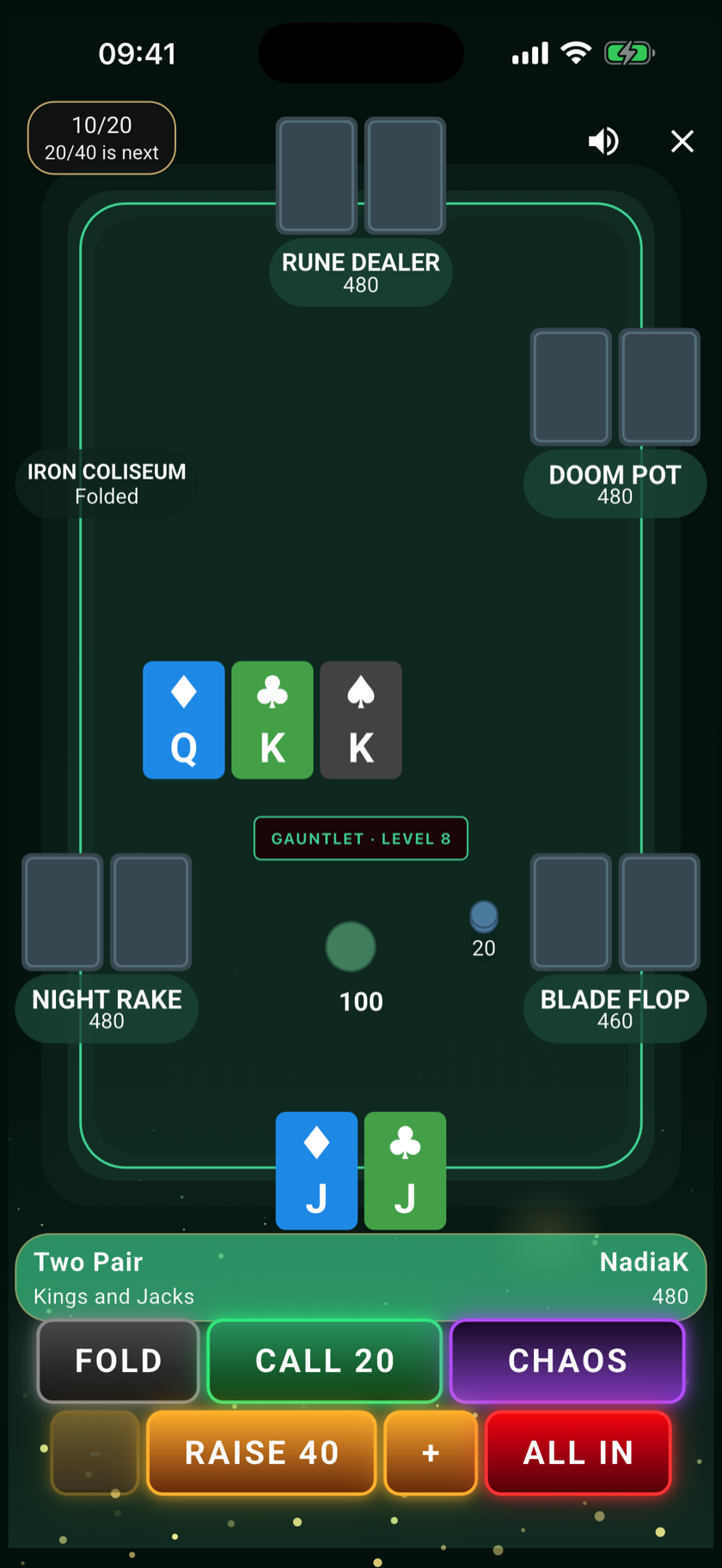 A Chaos Gauntlet table at level 8