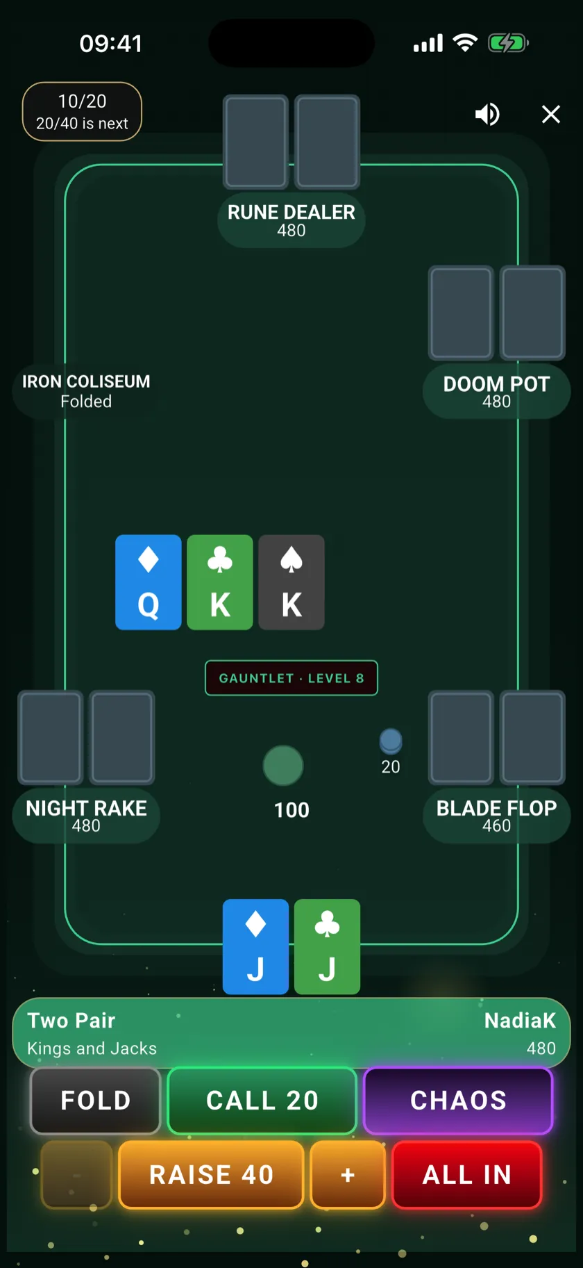 A Chaos Gauntlet table at level 8